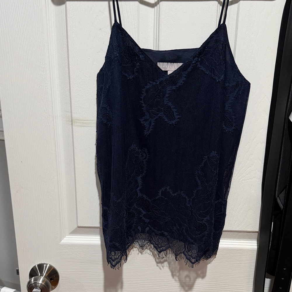 Lace Trim Navy Camisole Tank Top